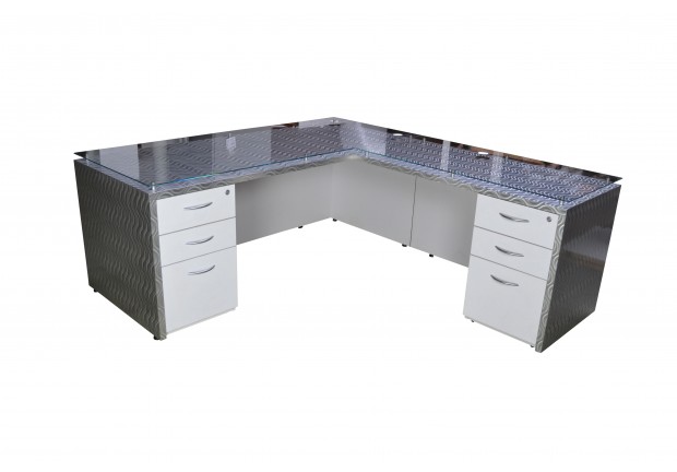 Landmark L Shaped Desk With Right Return Glass Top Action Laminates
